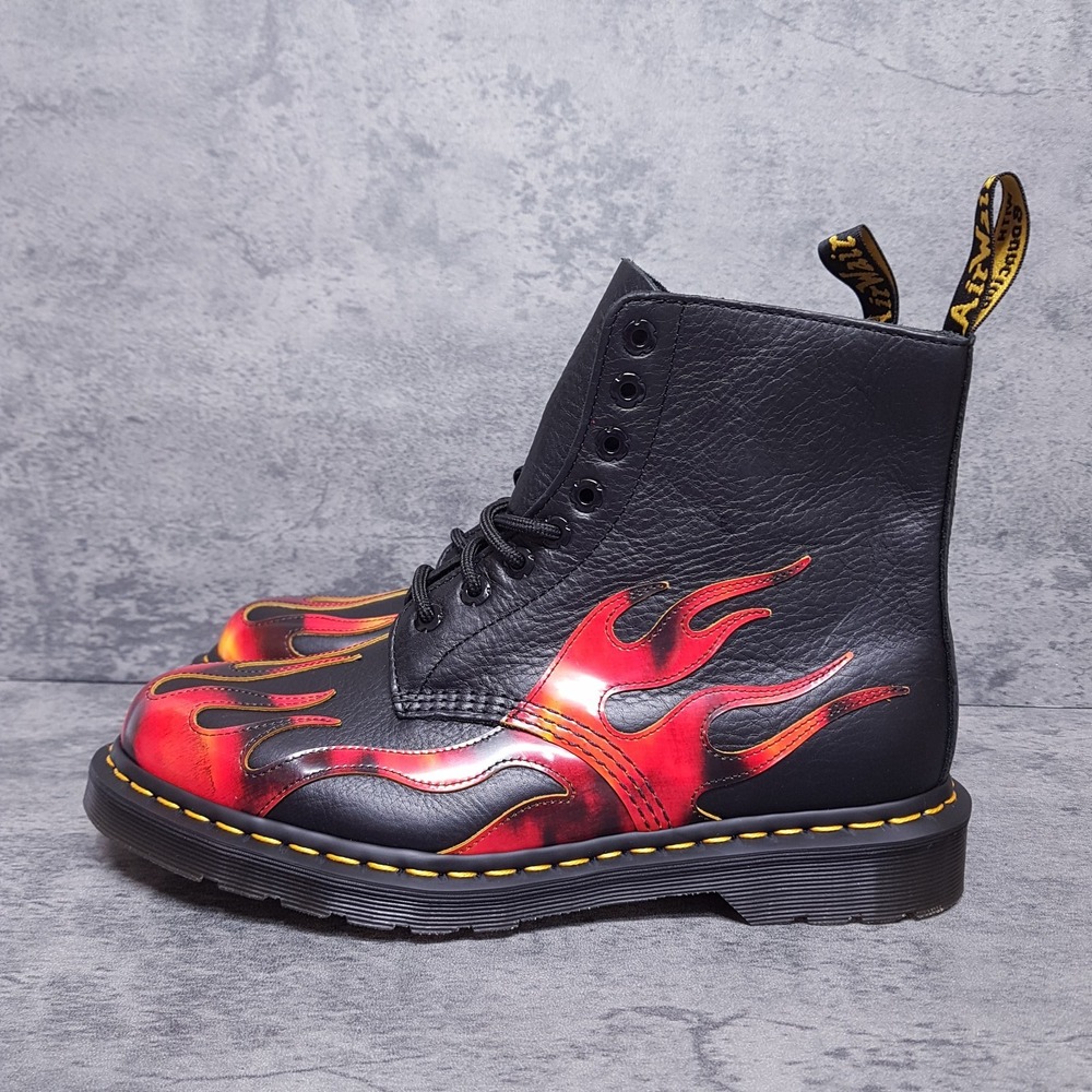 DR. MARTENS 1460 Pascal Flame Arcadia Leather Boots Mens 7 Womens 8 Black